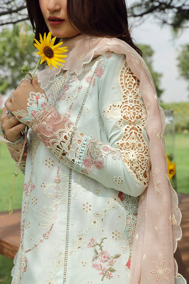 Qalamkar Luxury Embroidered Chikankari Lawn Collection- Light Seagreen