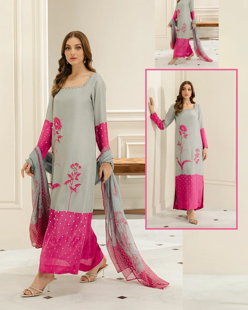 Lulusar Summer Swiss Lawn Digital Printed Collection -Grey & Pink