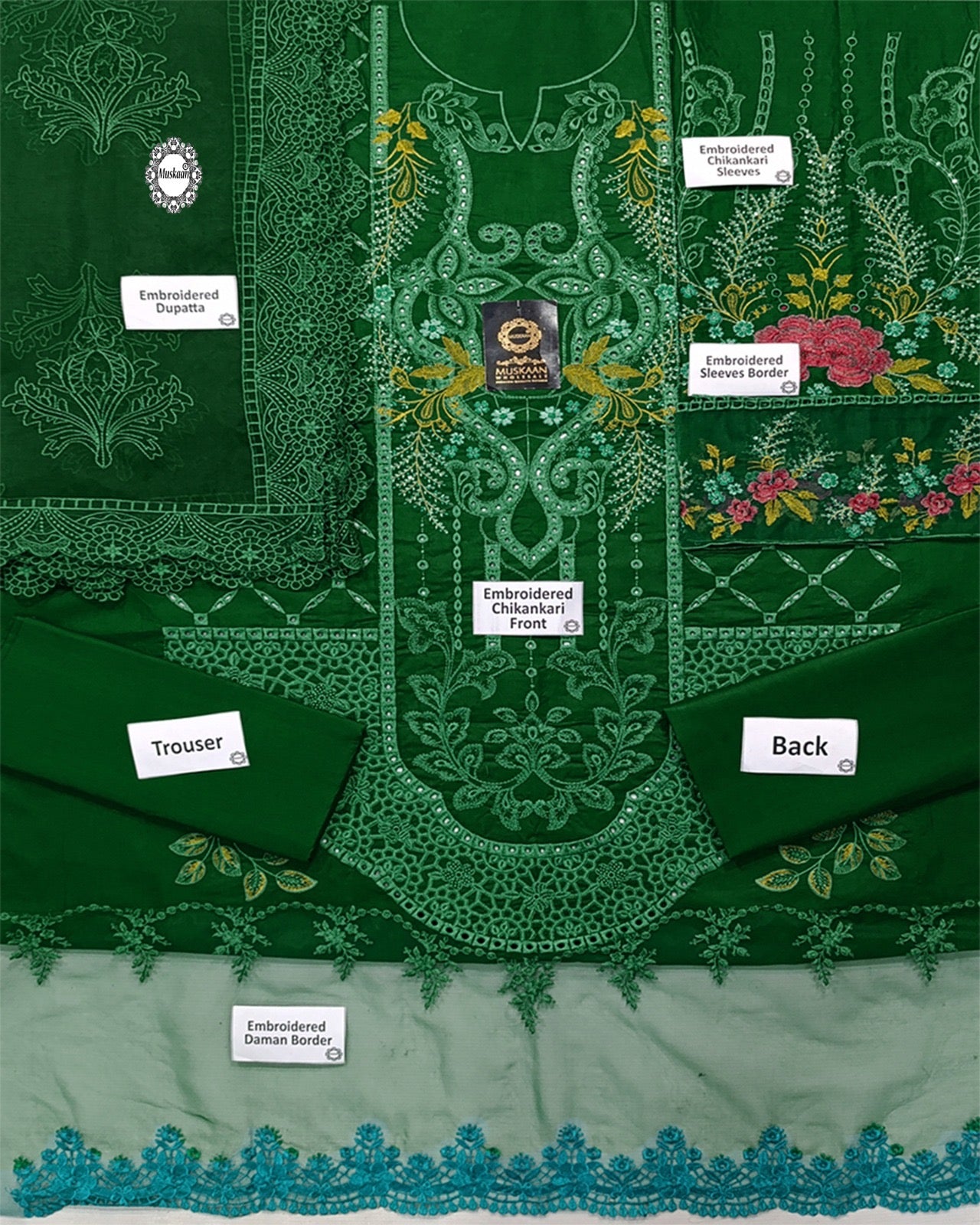 Maria.B Embroidered Chikankari Luxury Lawn Collection- Emerald Green