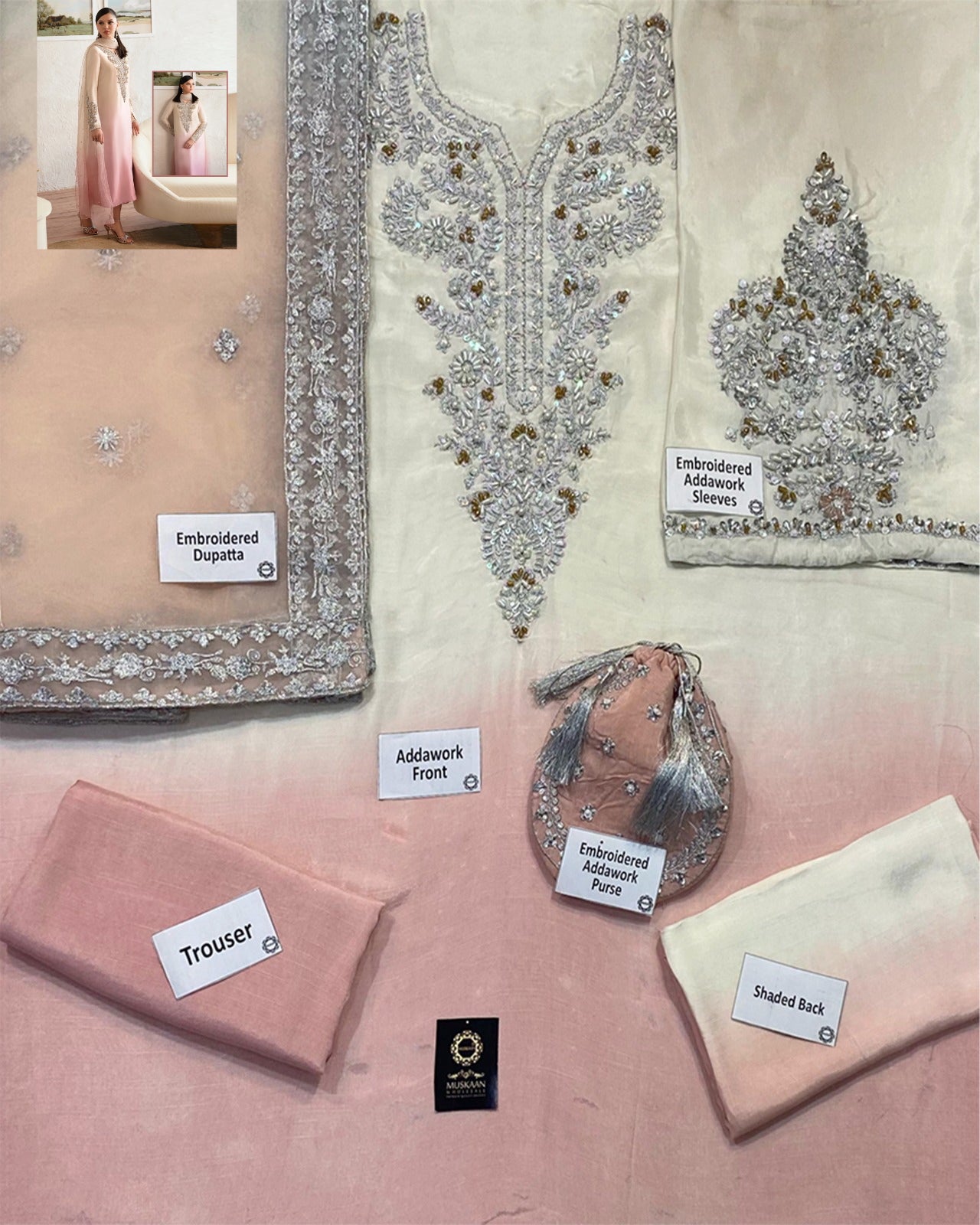 Kanwal Malik Rawsilk Luxury Formal Wedding Collection Hand Embellished- Pearl White & Teapink