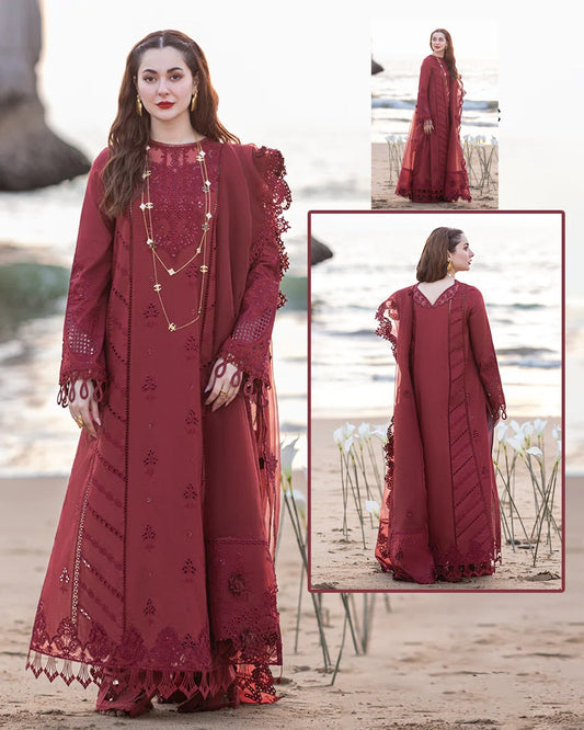 Qalamkar Embroidered Chikankari Luxury Lawn Collection Maroon