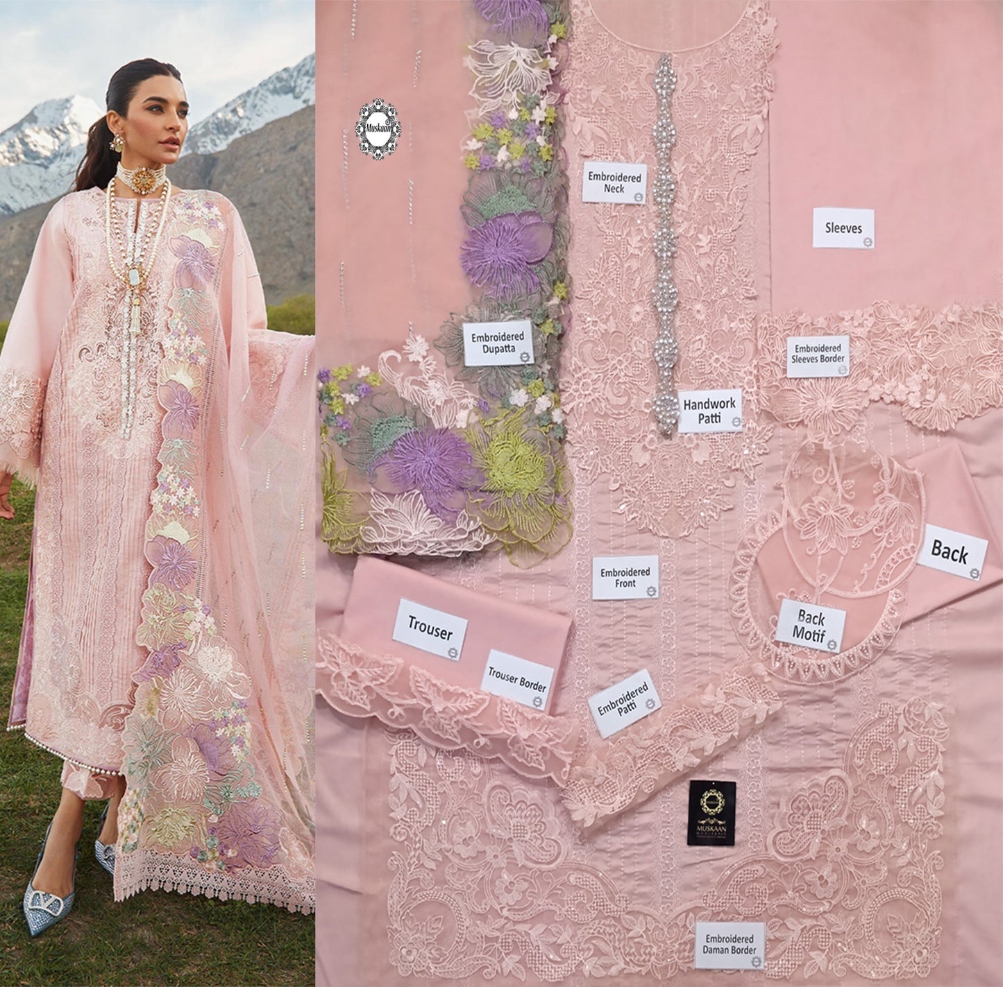 Crimson Embroidered Lawn Collection- Teapink