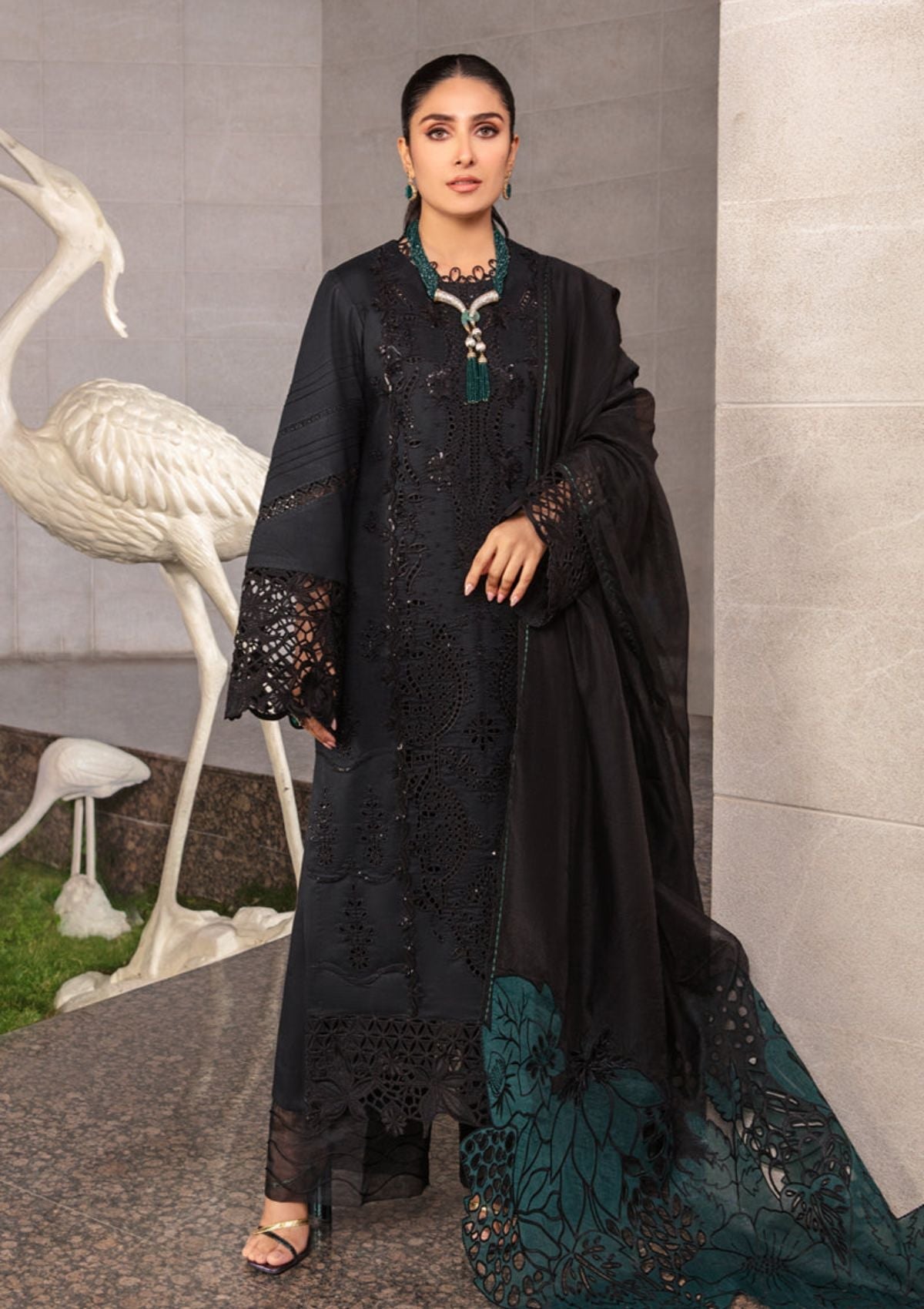 Rang Rasiya Embroidered Chikankari Luxury Lawn Collection- Black & Seagreen
