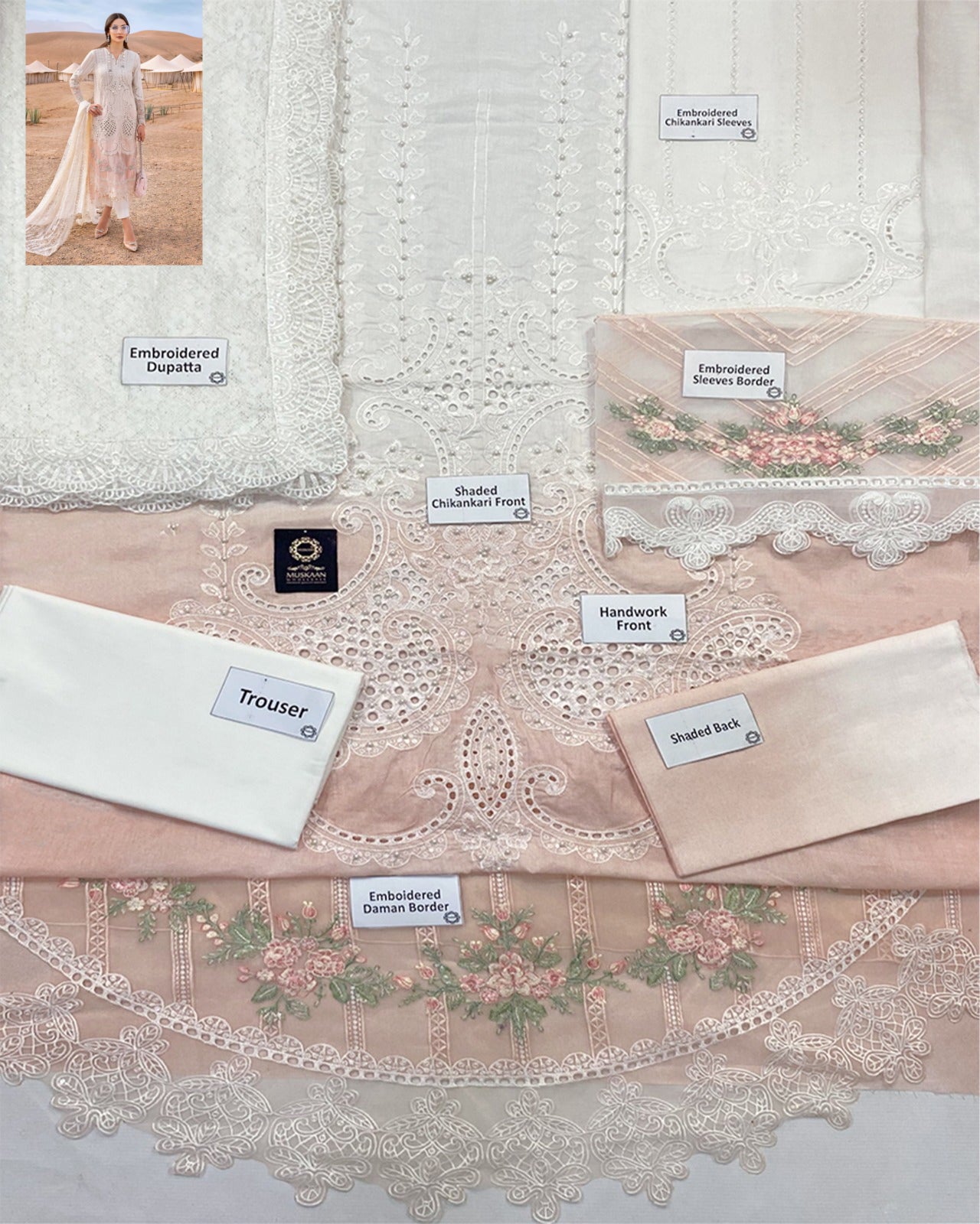 Maria.B Luxury Lawn Embroidered Chikankari Collection- Double Shaded