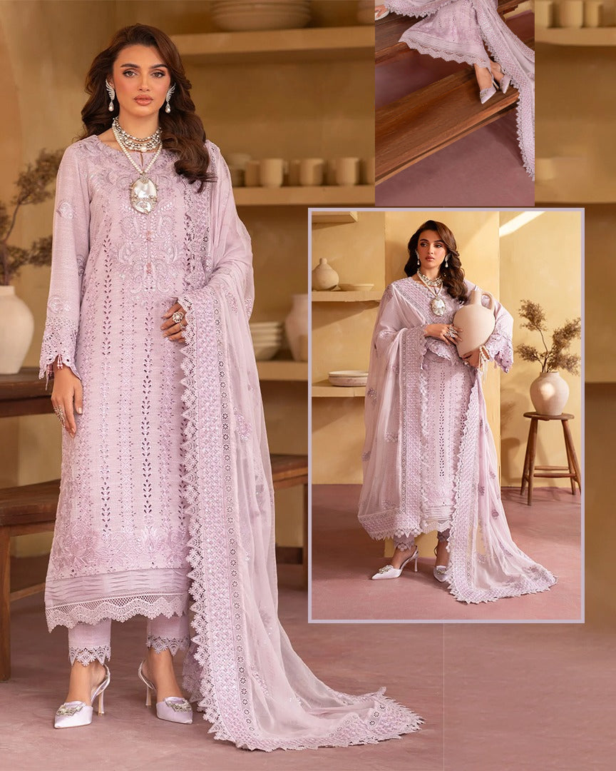Nureh Embroidered Chikankari Luxury Lawn Collection- Powder Baby Pink