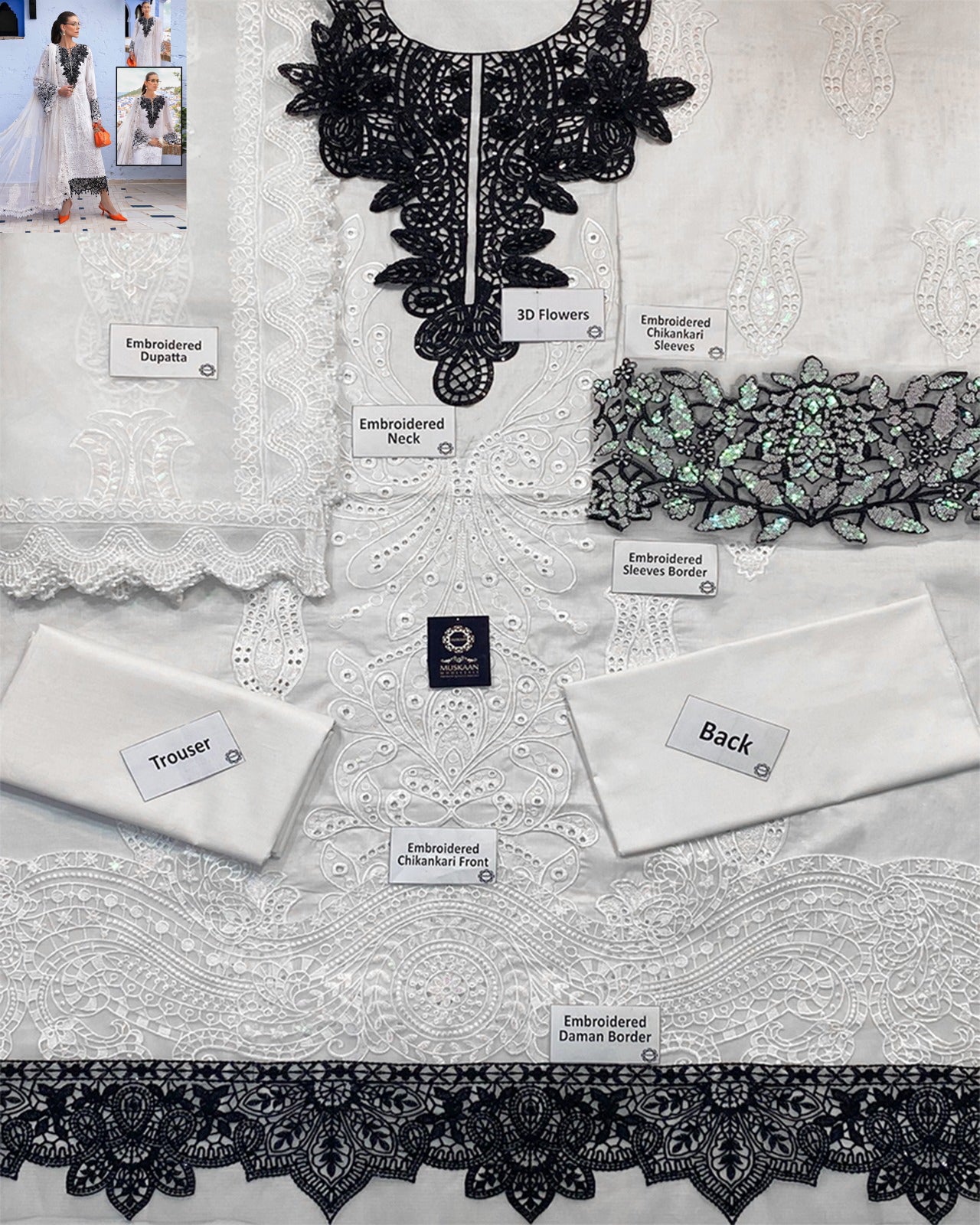 Maria.B Luxury Lawn Chinkankari Collection 5A- Off White & Black