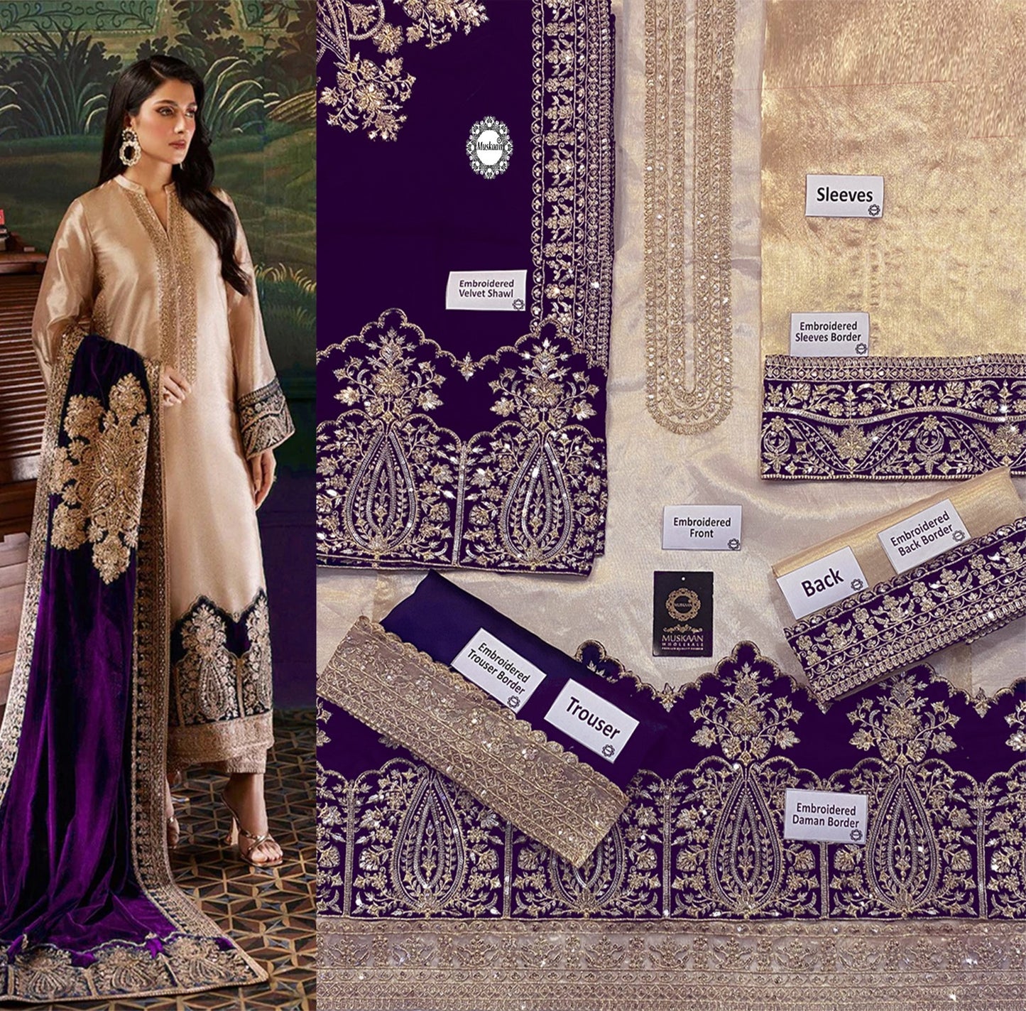 Zainab Chottani Velvet Festive Wedding Collection -Gold & Indigo