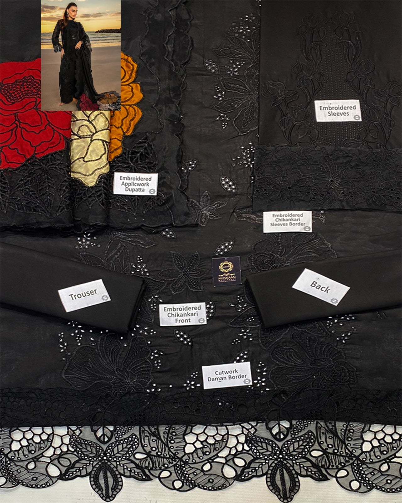 Rang Rasiya Luxury Chikankari Lawn Collection- Black