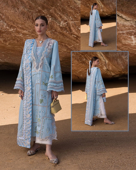 Crimson Flow Luxury Lawn Chikankari Collection- Sky Blue