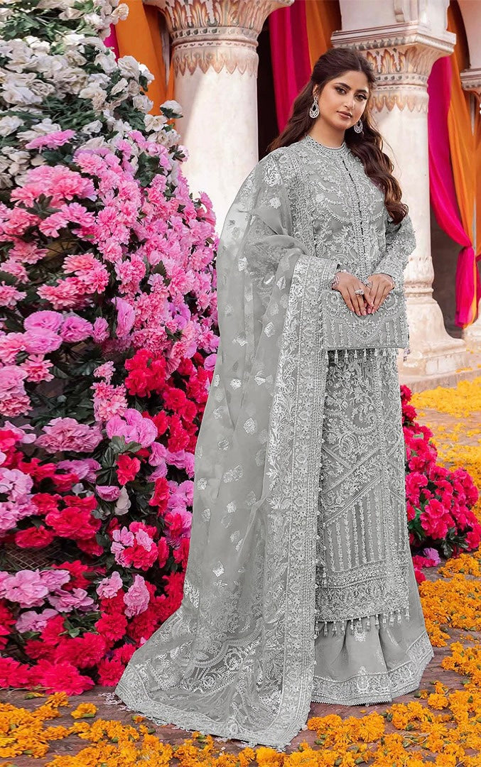 Kanwal Malik Embroidered Luxury Addawork Collection- Silver Grey