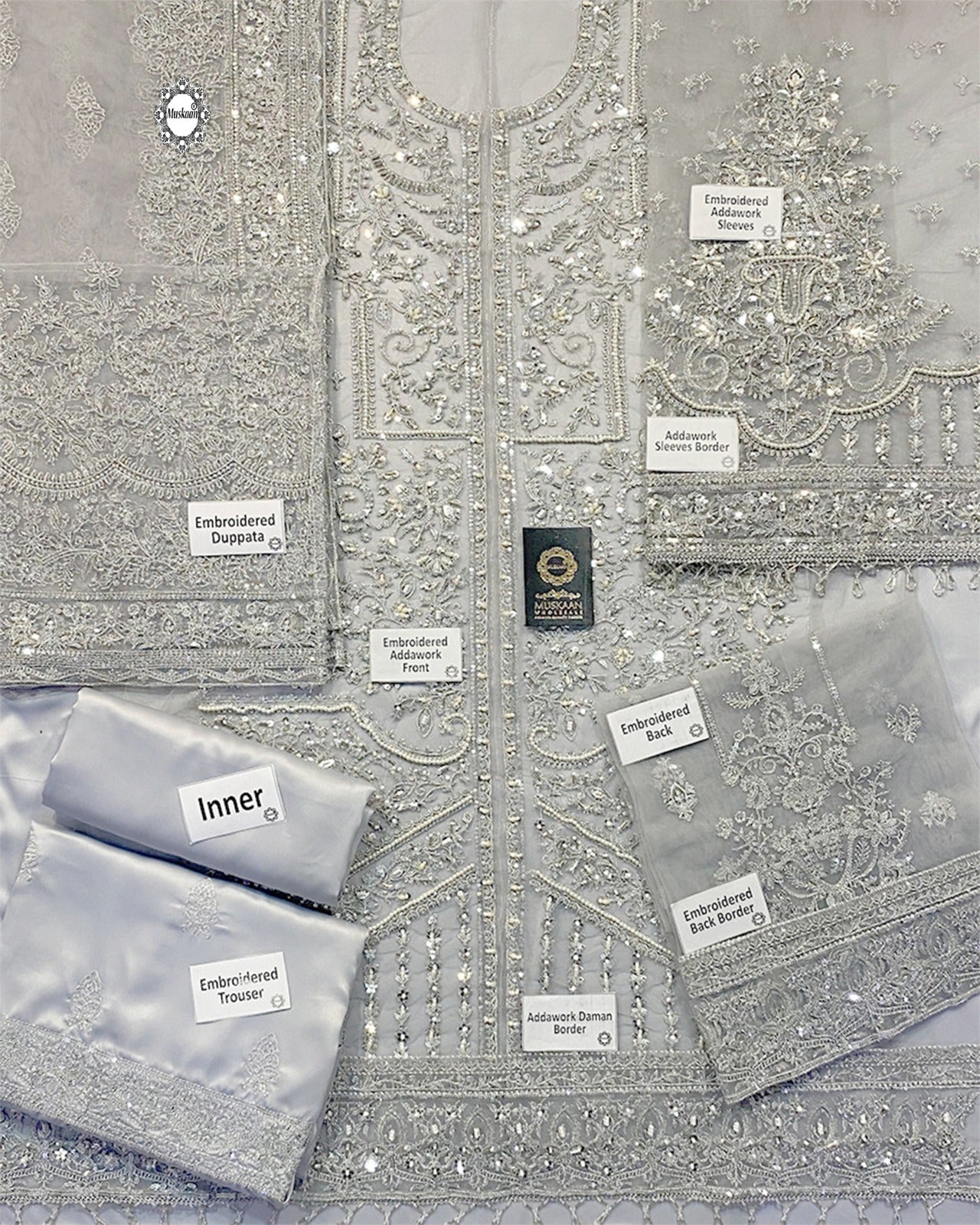 Kanwal Malik Embroidered Luxury Addawork Collection- Silver Grey