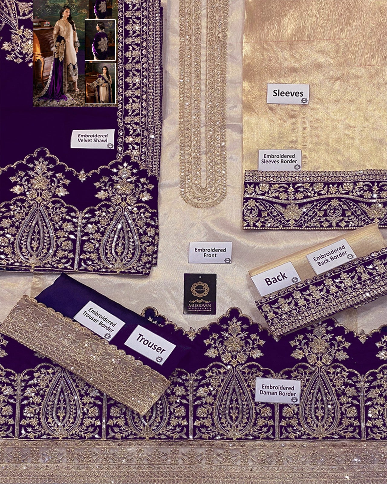 Zainab Chottani Velvet Festive Wedding Collection -Gold & Indigo
