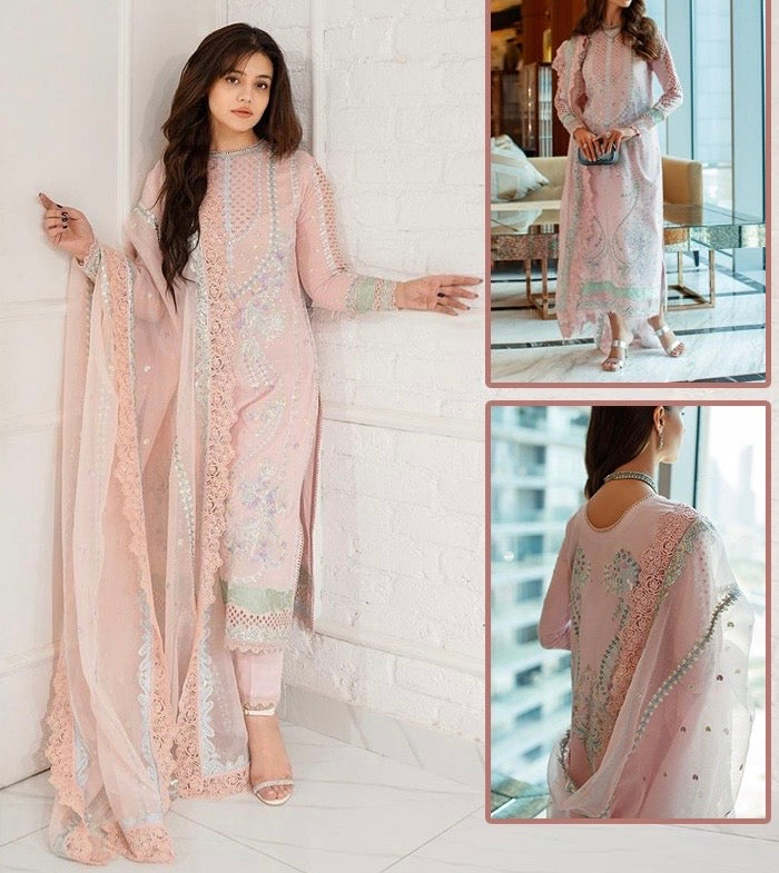 Mushq Embroidered Luxury Chikankari Lawn Collection- Teapink
