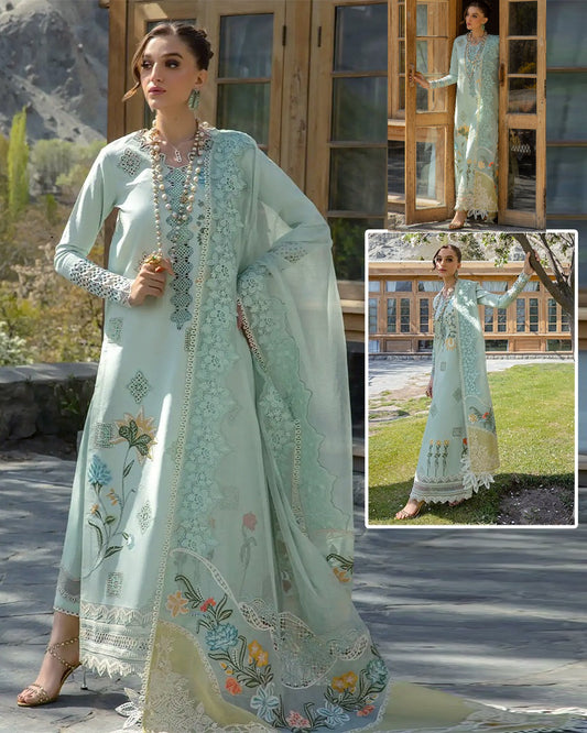 Crimson Embroidered Luxury CottonCollection- Soft Aqua
