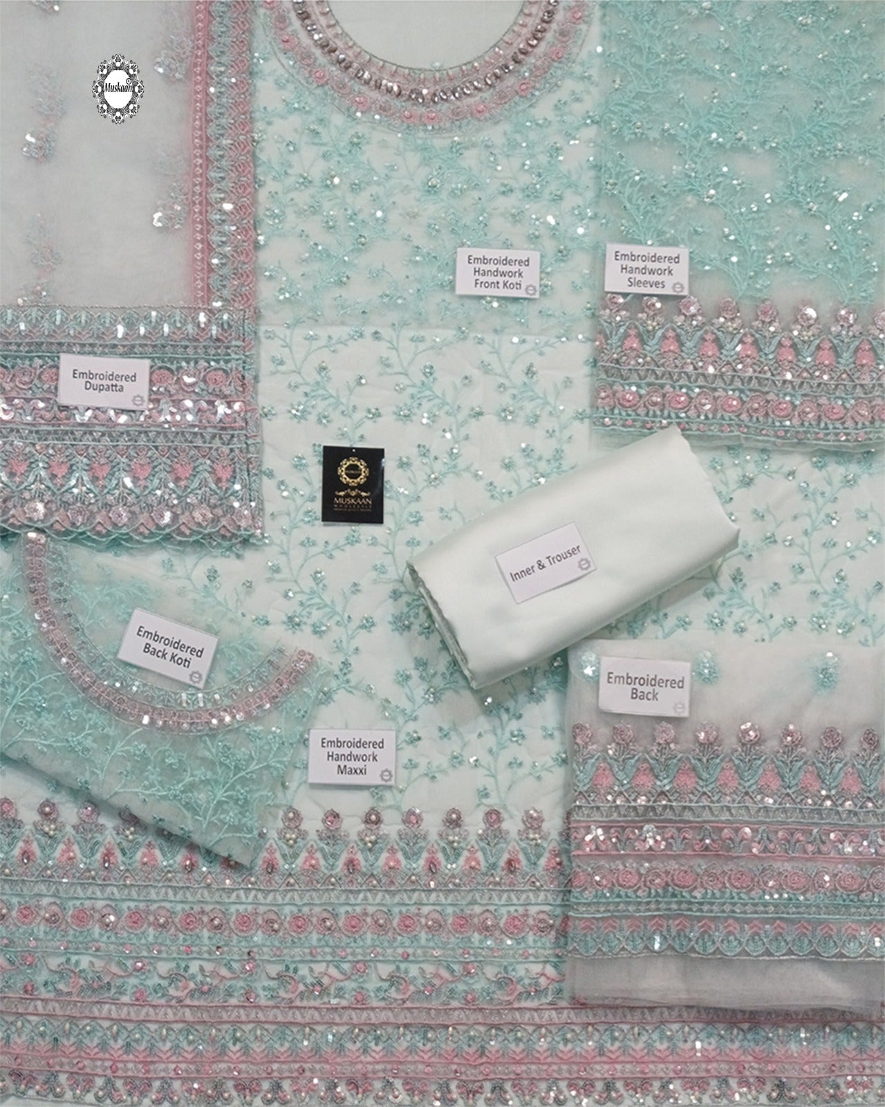 Kanwal Malik Wear By Iqra Aziz Heavy Embroidered Handwork Formal Bridal Maxxi Collection- Frosted Mint Green