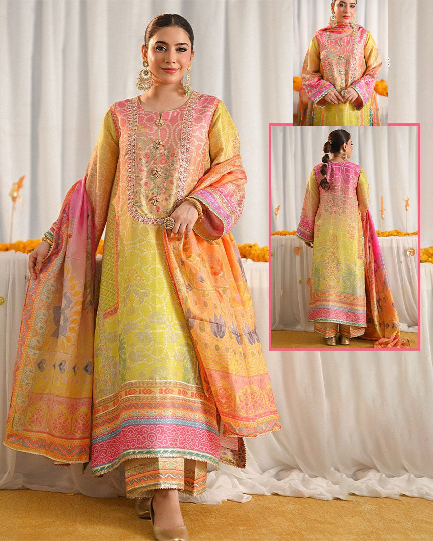Ansab Jehangir Luxury Digital Printed Swiss lawn Collection - Pink & Marigold