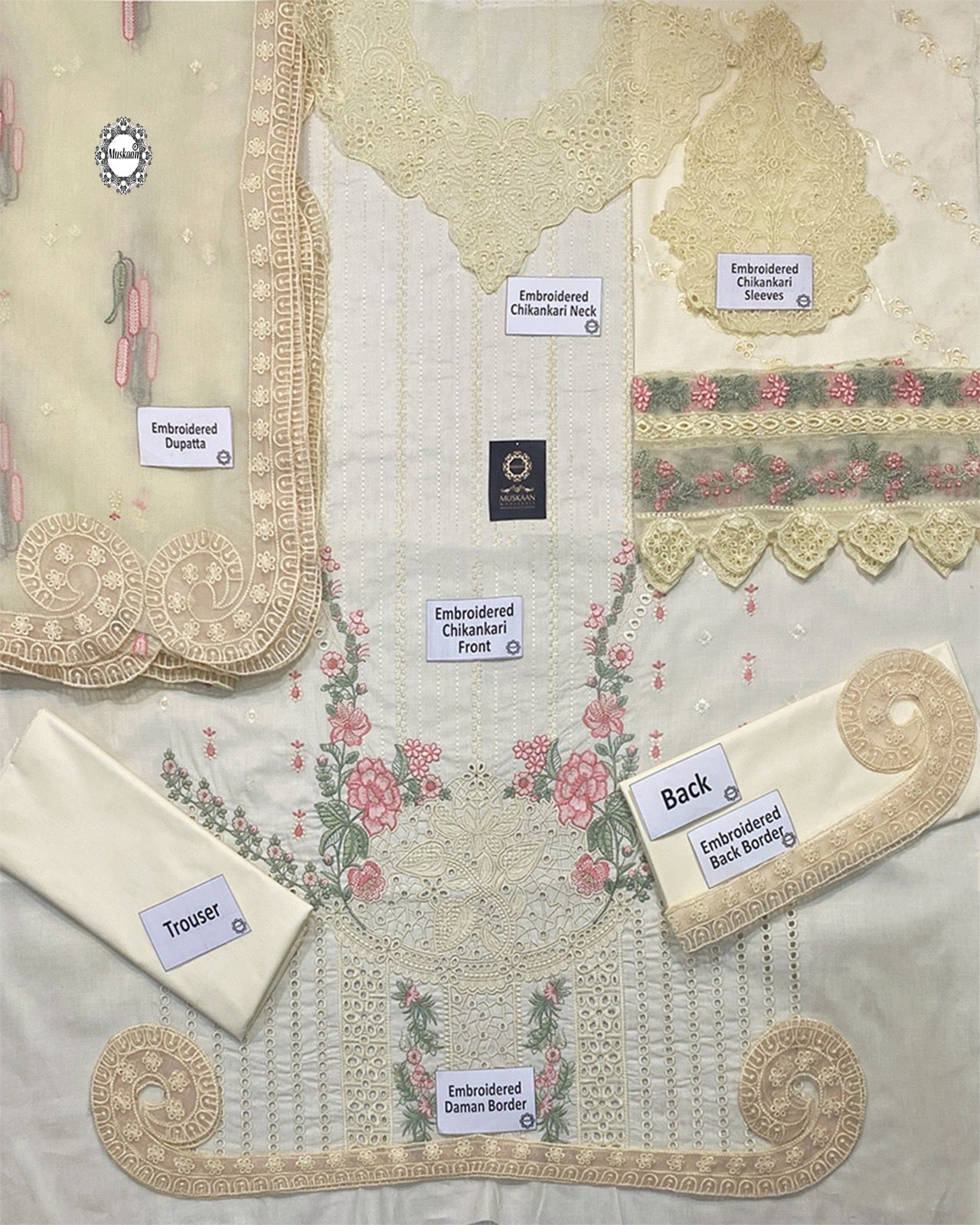 Qalamkar Embroidered Chikankari Luxury Lawn Collection- Pearl White