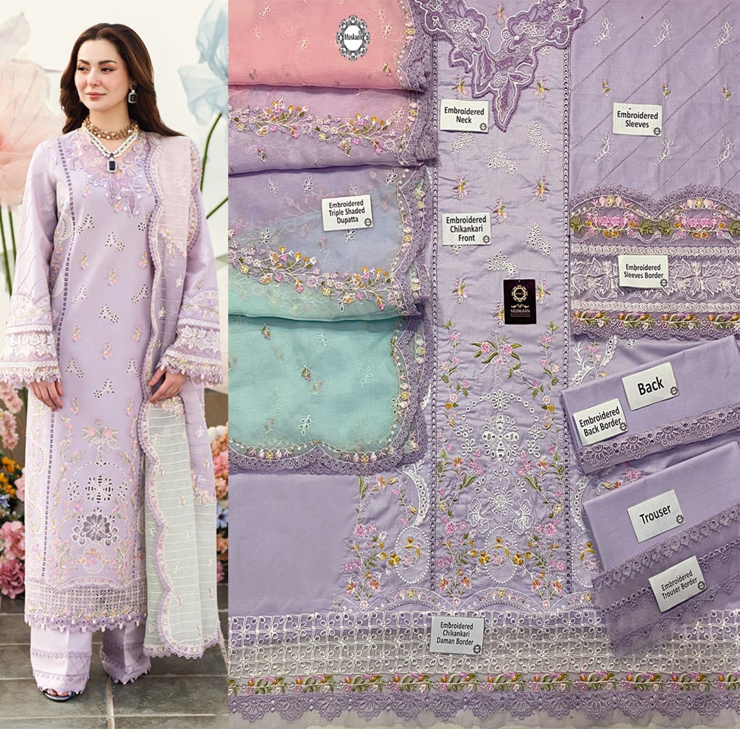 Qalamkar Embroidered Chikankari Sahil Luxury Lawn 2025 Collection- Lilac