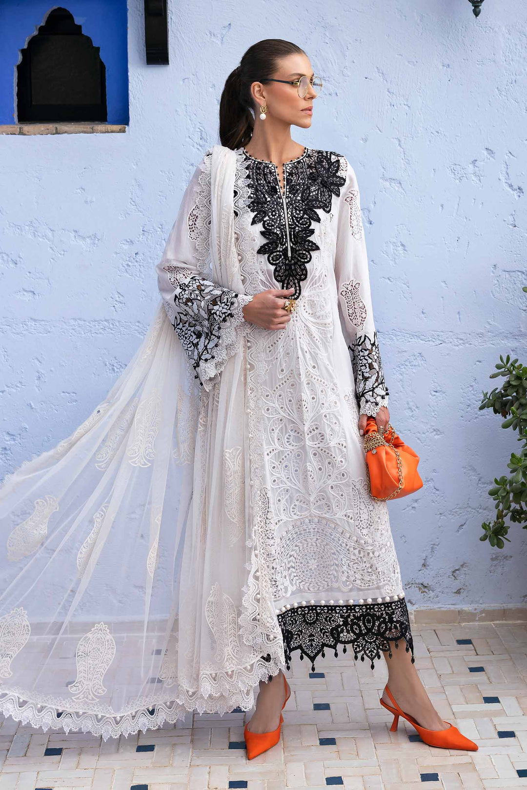 Maria.B Luxury Lawn Chinkankari Collection 5A- Off White & Black
