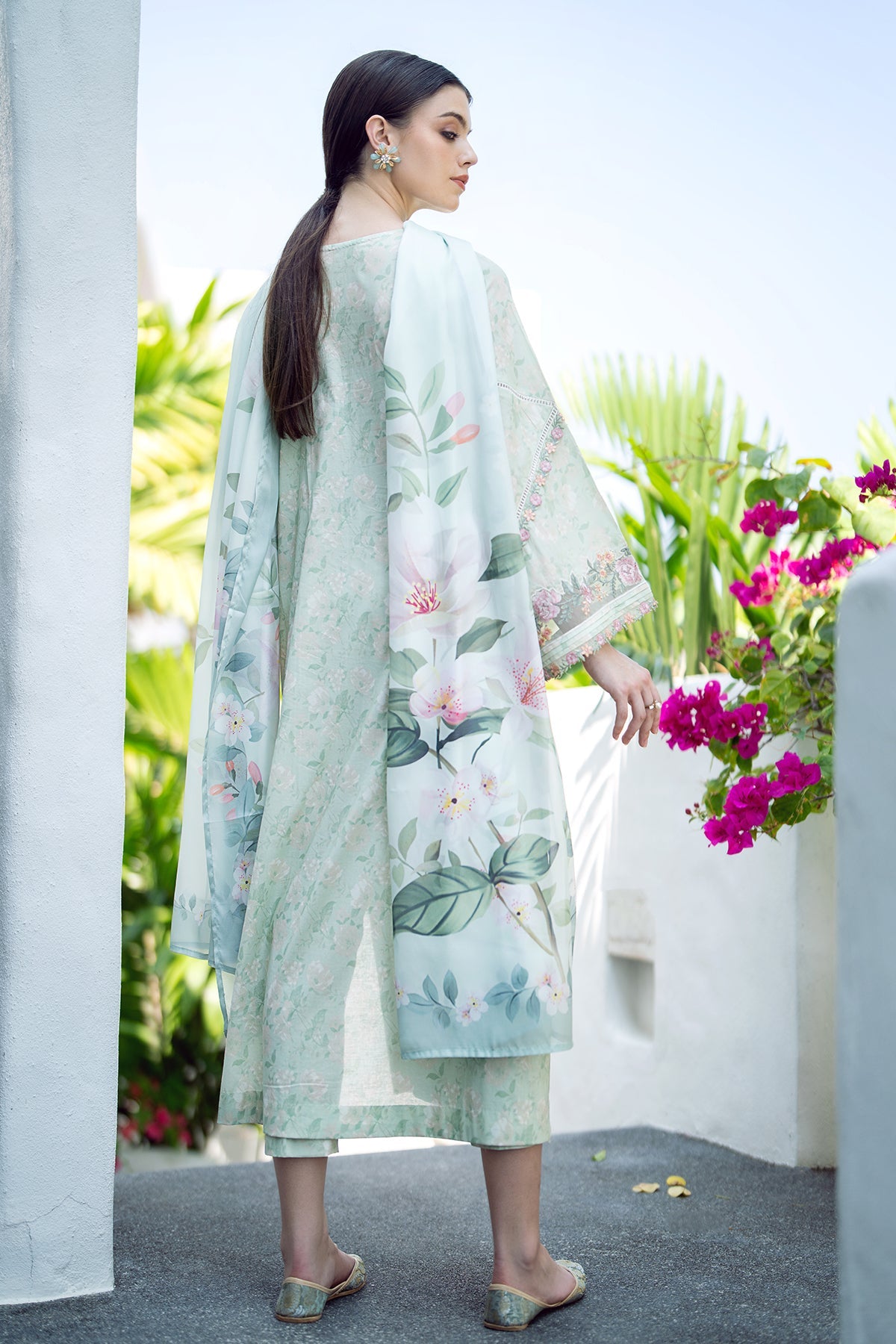 Baroque Digital Printed & Chikankari Pashmina Wool Collection - Misty Seagreen