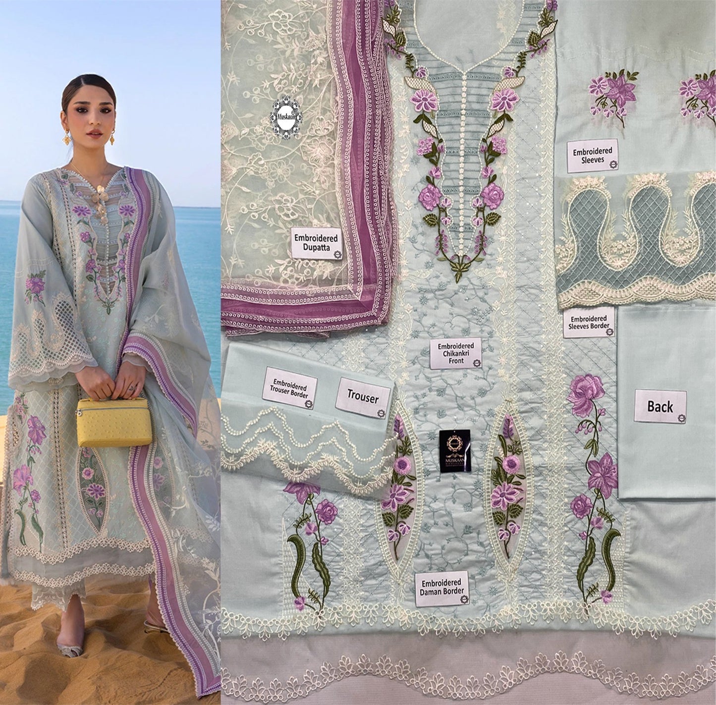 Crimson Flow Luxury Embroidered Chikankari Collection- Aquamarine 2A