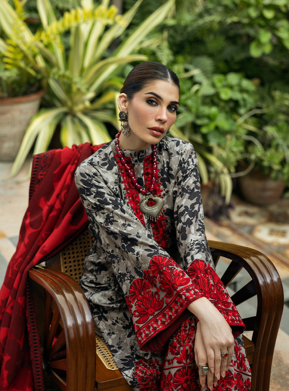 Zainab Chottani Summer Swiss Lawn Collection -Reddish Marroon & Grey
