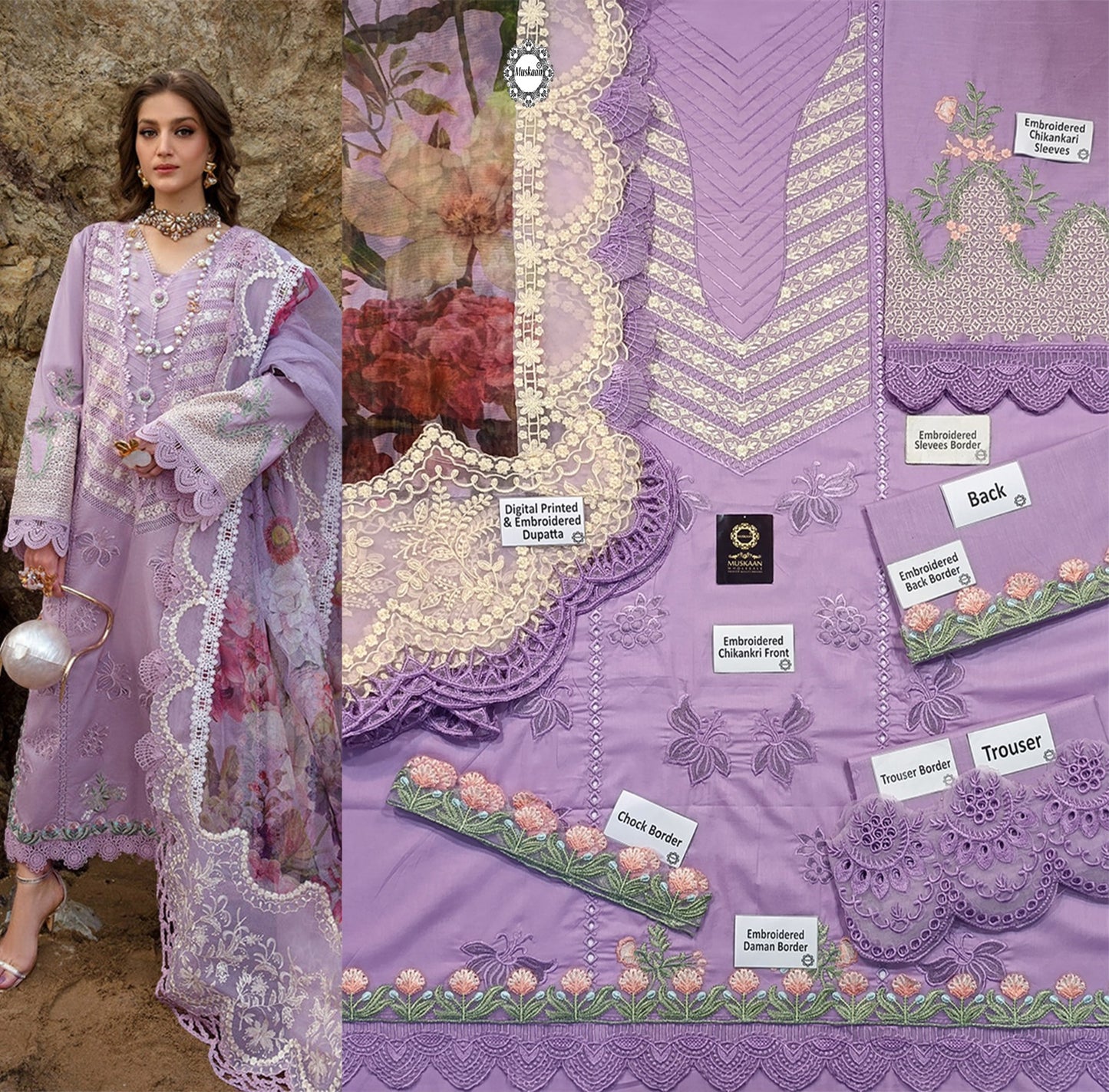 Crimson Embroidered Chikankari Lawn Collection-Lilac