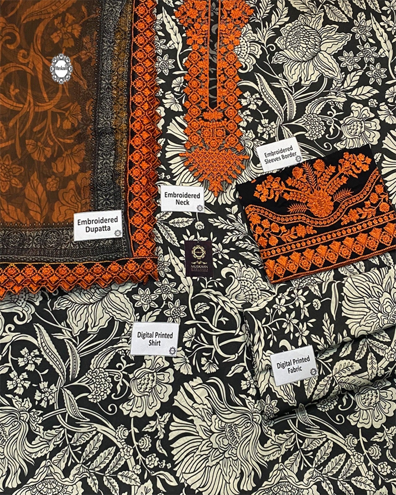 Zainab Chottani Summer Swiss Lawn Collection -Beige & Tangerine