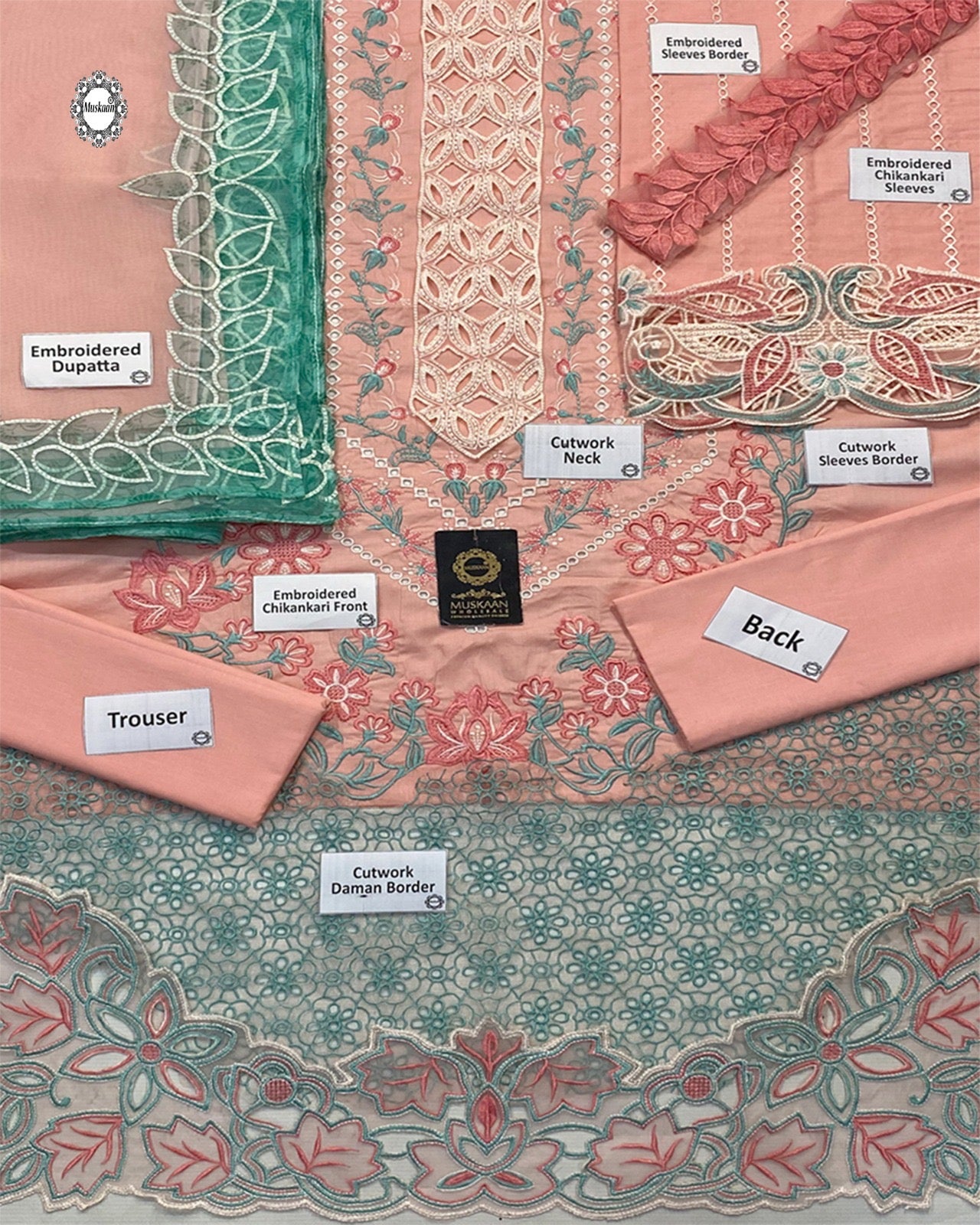 Rang Rasiya Embroidered Chikankari Luxury Lawn Collection- Teapink & Seagreen