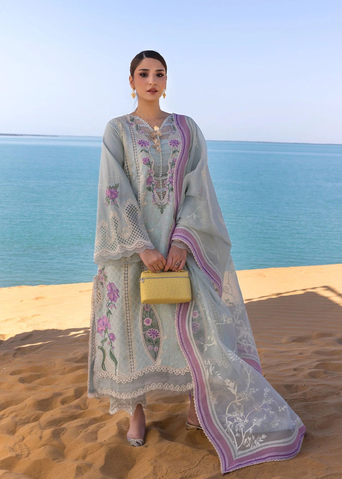 Crimson Flow Luxury Embroidered Chikankari Collection- Aquamarine 2A