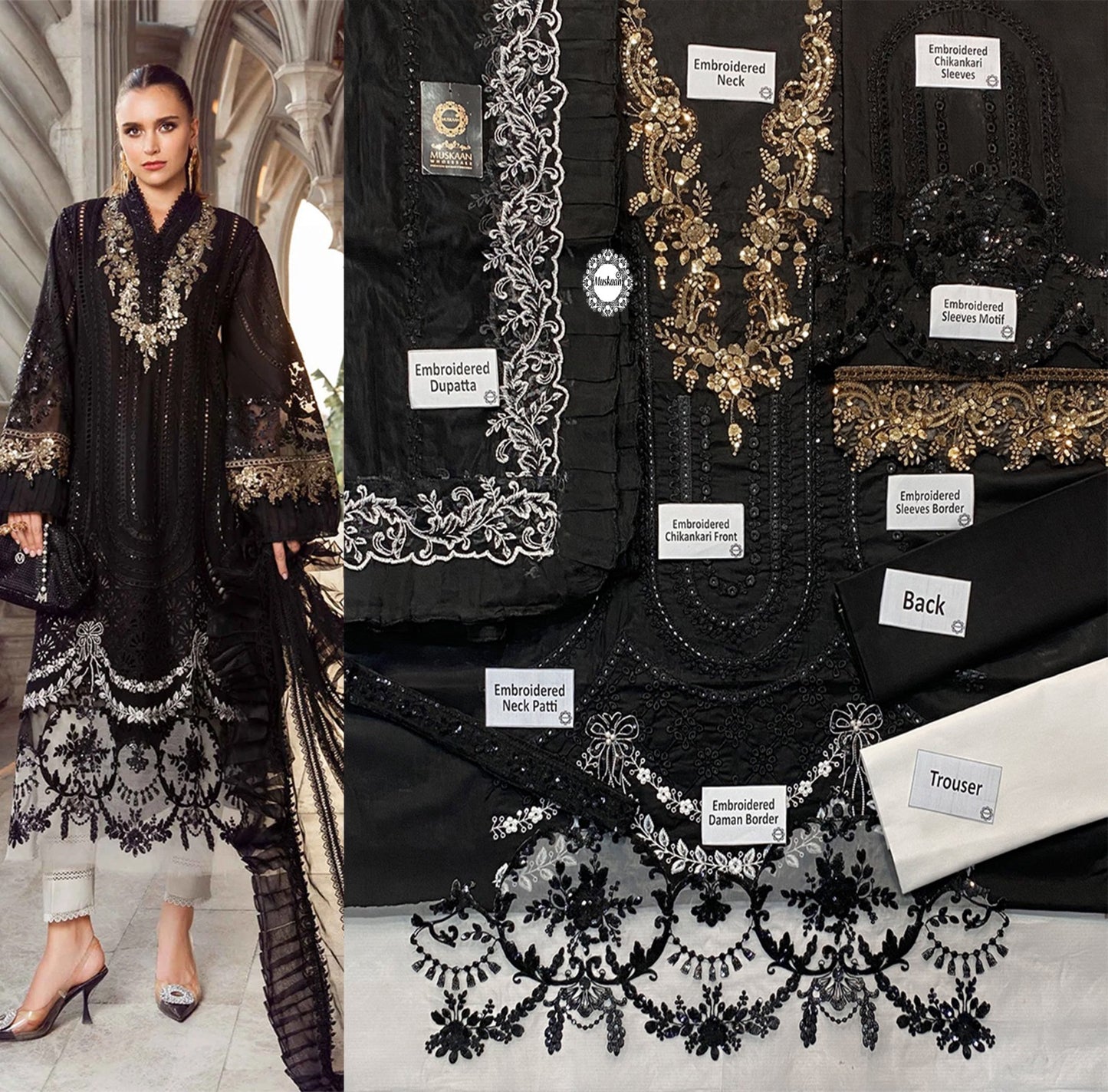Maria.B Embroidered Chikankari Luxury Lawn Collection- Black