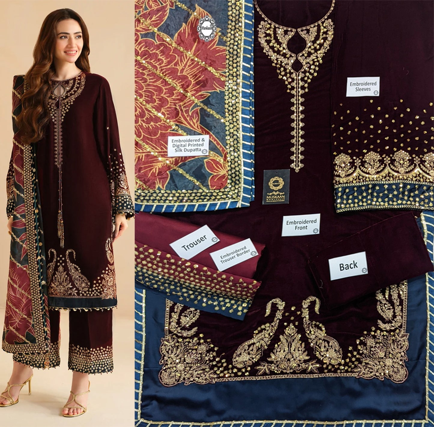 Jazmin Velvet Wedding Formals Collection- Maroon & Teal Blue