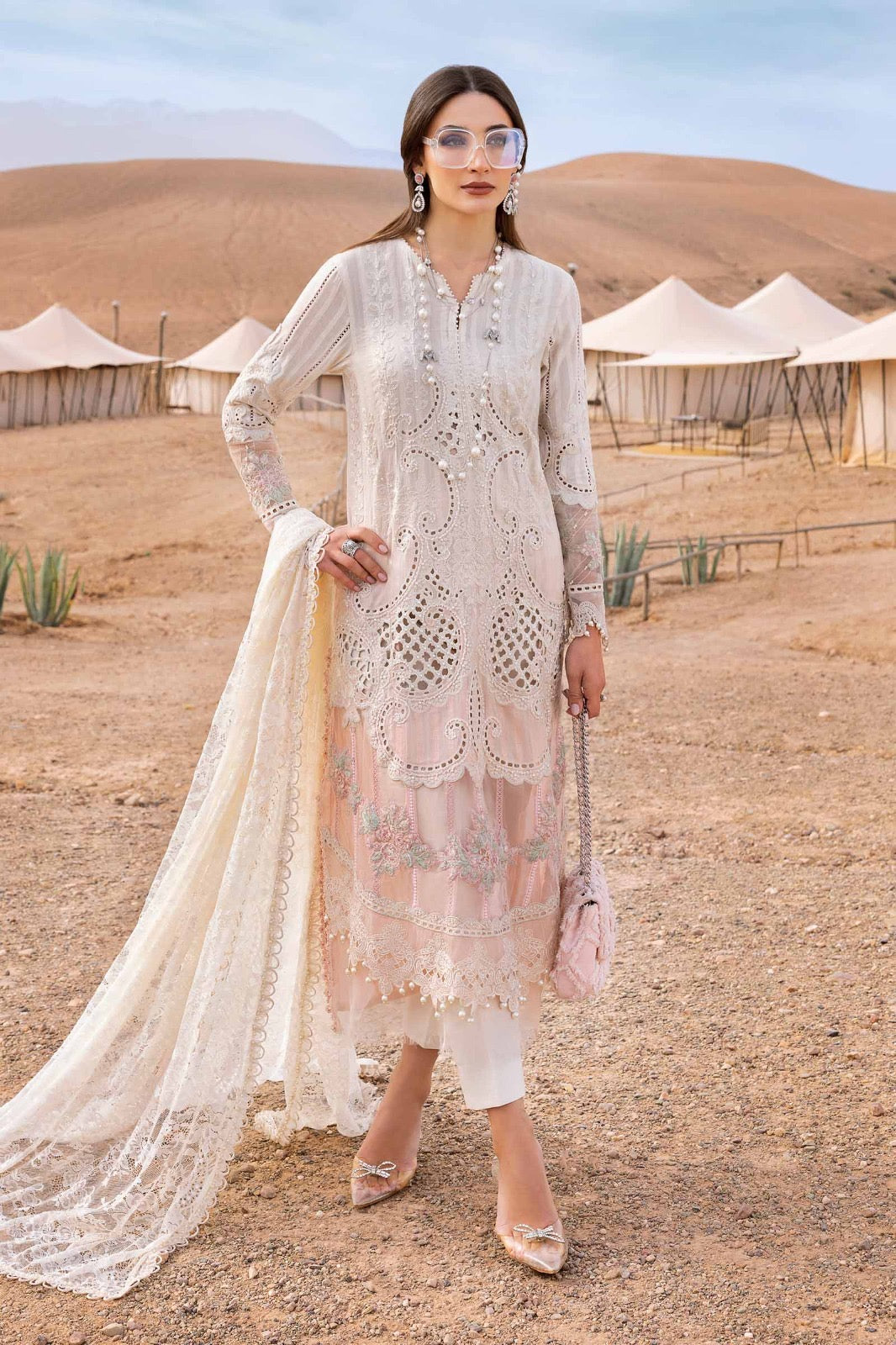 Maria.B Luxury Lawn Embroidered Chikankari Collection- Double Shaded