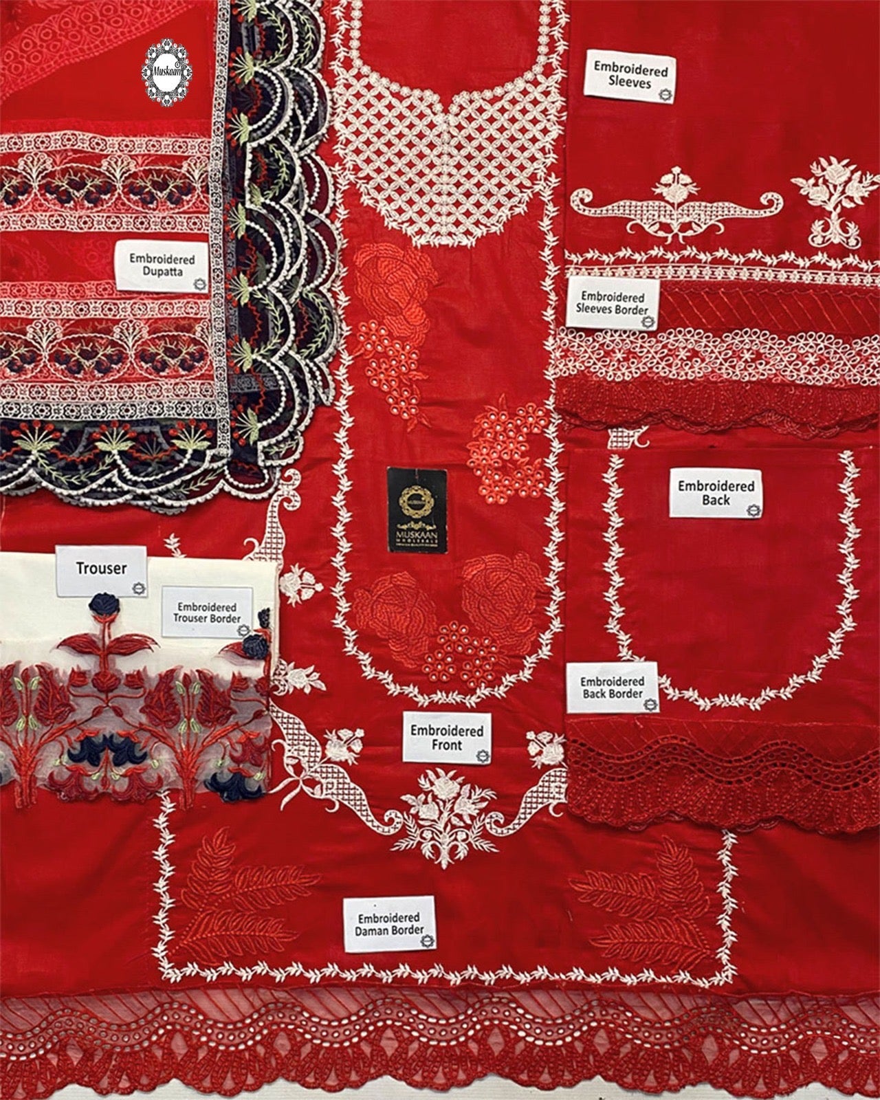Saira Shakira By Crimson Embroidered Chikankari Luxury Lawn Collection- Tomato Red & Blue Hues