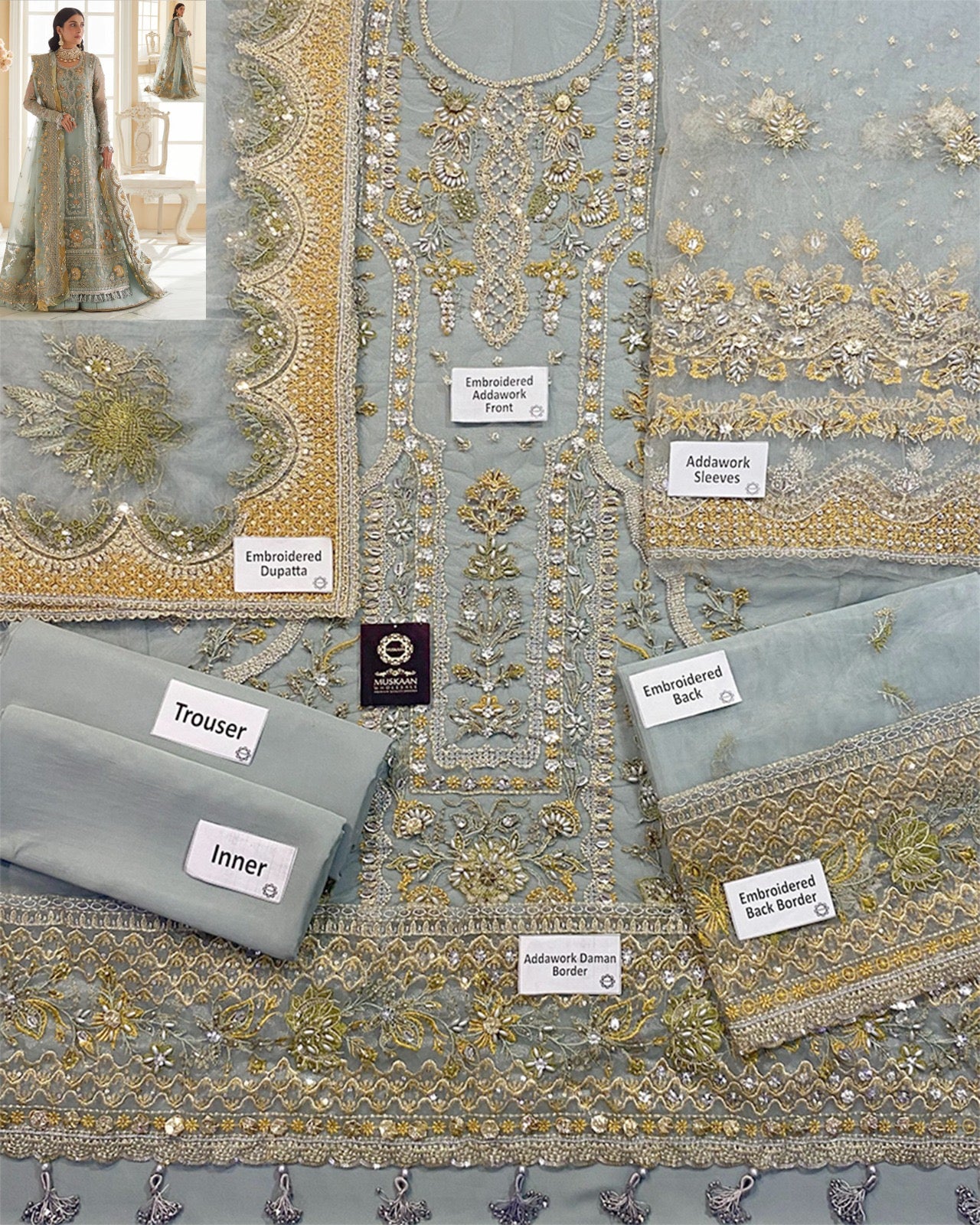 Elaan Embroidered Formal Wedding Collection – Sea Salt