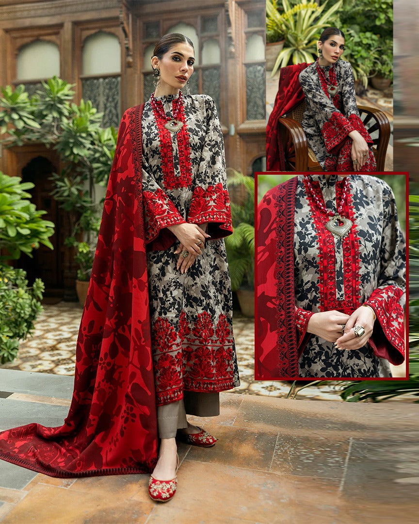 Zainab Chottani Summer Swiss Lawn Collection -Reddish Marroon & Grey