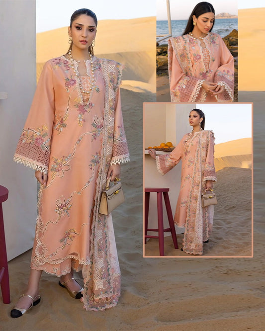 Crimson Flow Luxury Embroidered Chikankari Lawn Collection- Peach Pink