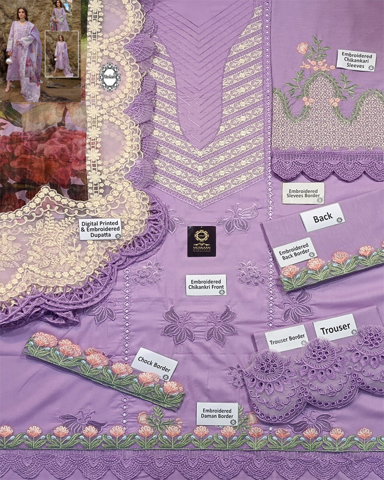 Crimson Embroidered Chikankari Lawn Collection-Lilac