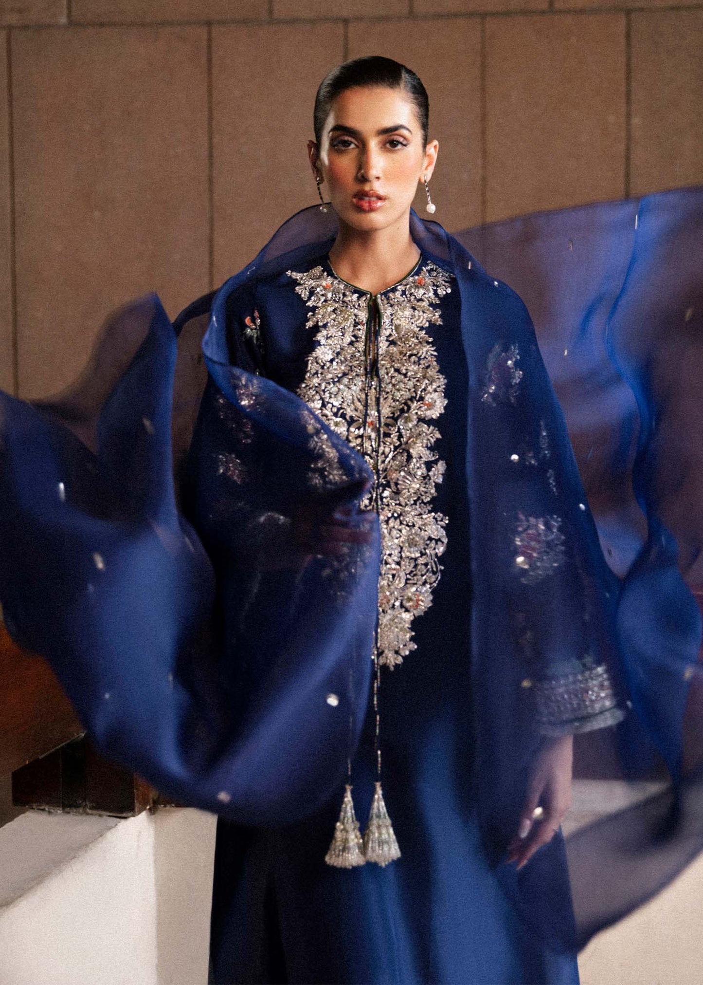 Hussain Rehar Luxury Wedding rawsilk Collection- Midnight Blue