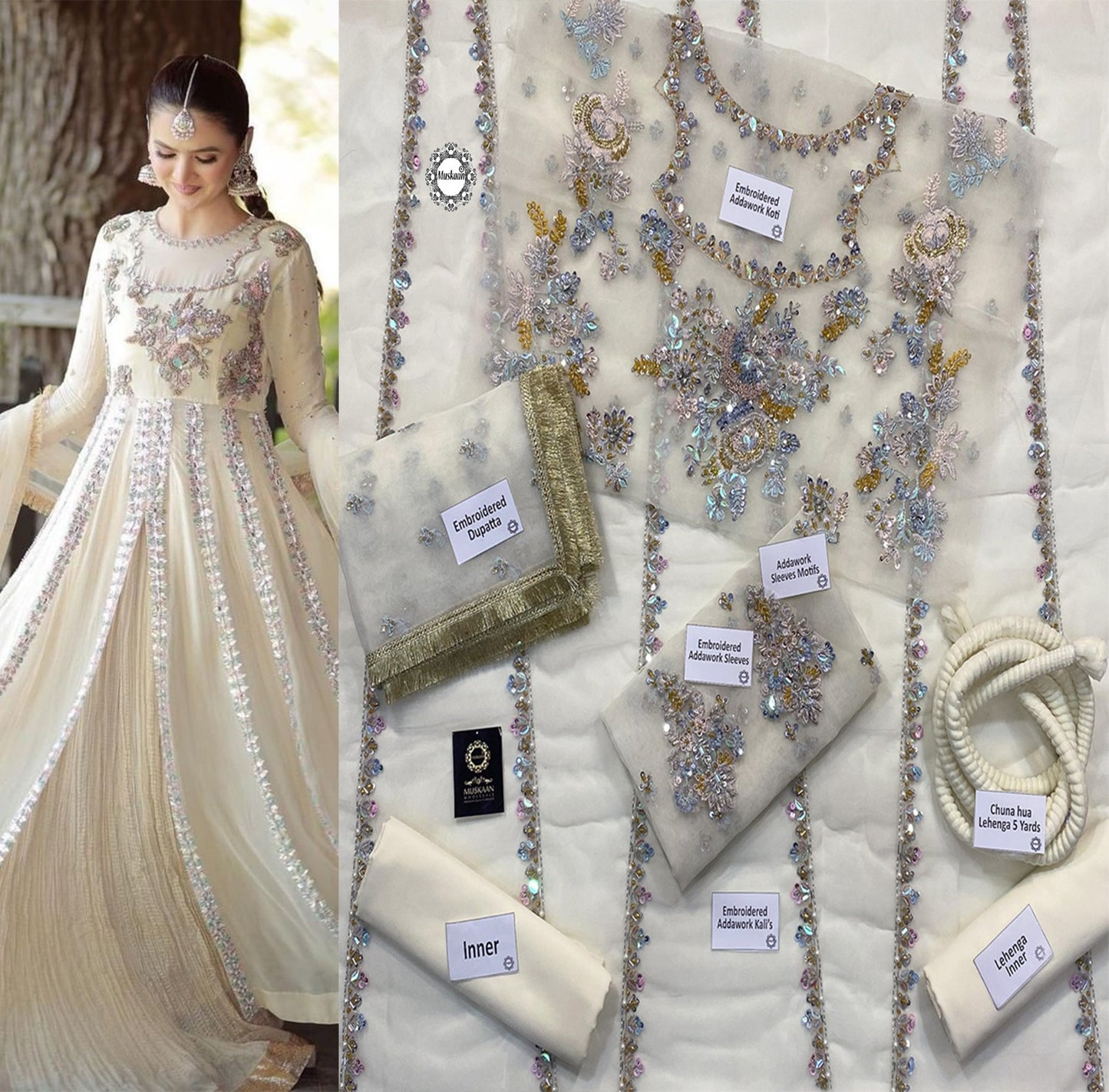 Sadia Faisal Embroidered Luxury Addawork Collection- Ivory Pearl