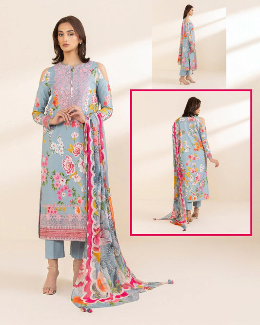 Sapphire Swiss Lawn Embroidered Collection - Carolina Blue