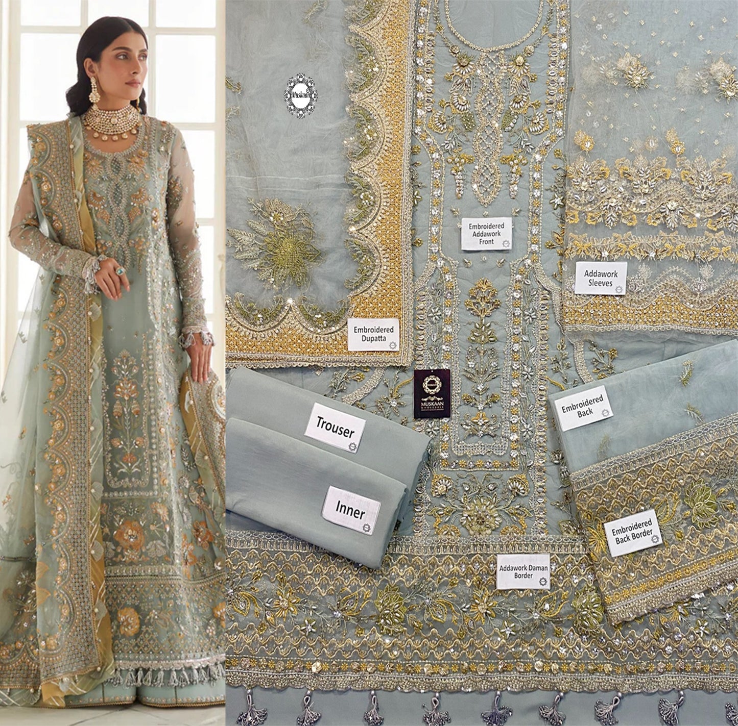 Elaan Embroidered Formal Wedding Collection – Sea Salt