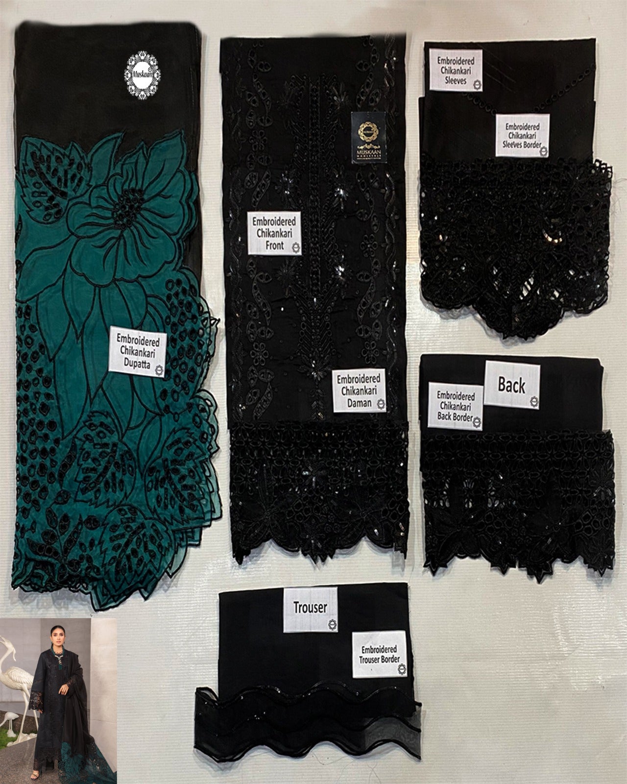 Rang Rasiya Embroidered Chikankari Luxury Lawn Collection- Black & Seagreen