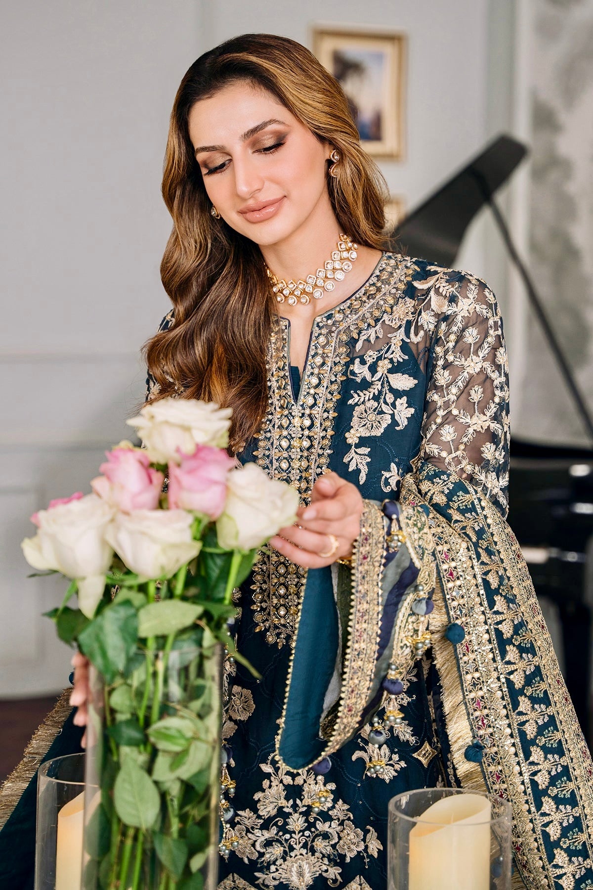 Baroque Embroidered Luxury Lawn Collection- Teal Blue