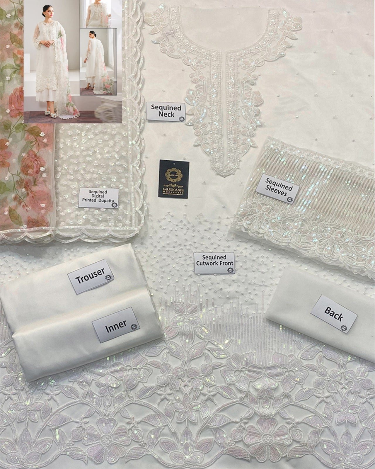 Baroque Wedding Festive Edit Collection -Off White Sequined