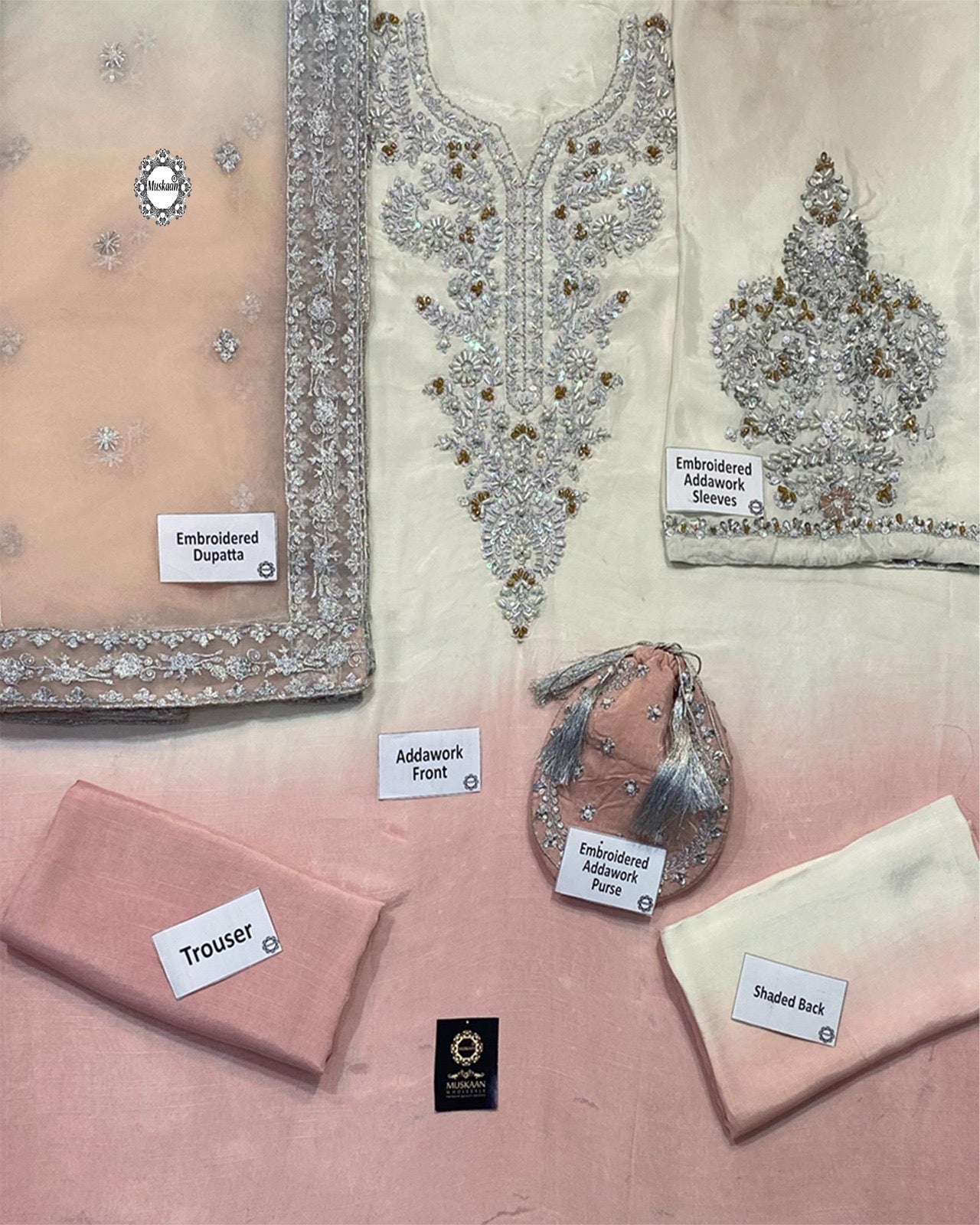 Kanwal Malik Rawsilk Luxury Formal Wedding Collection Hand Embellished- Pearl White & Teapink