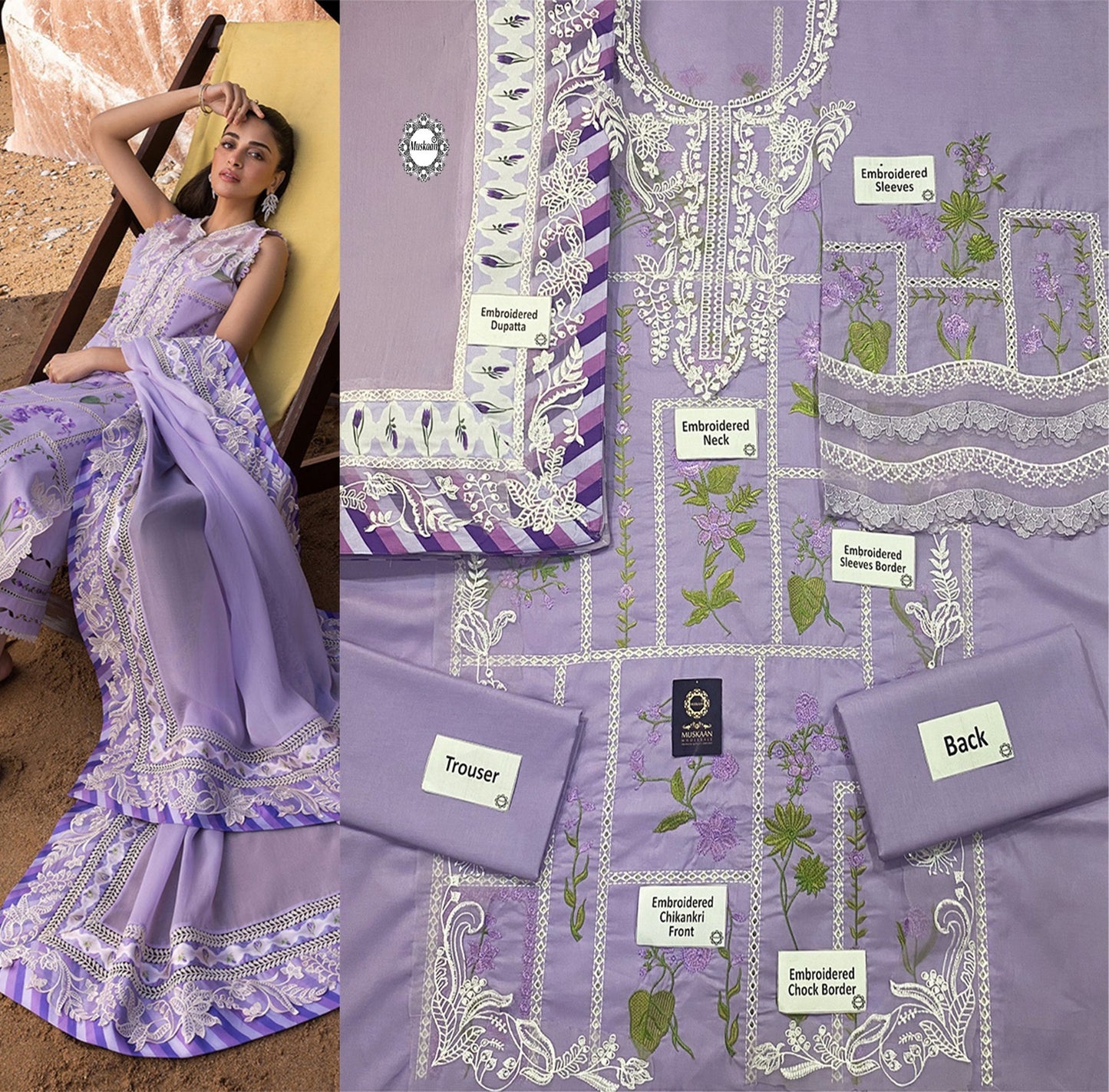 Crimson Flow Luxury Lawn Chikankari Collection- Lilac