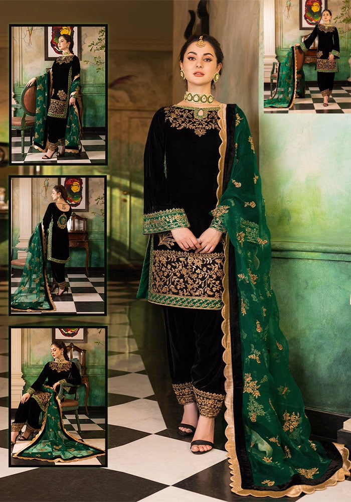 Zainab Chottani Velvet Wedding Collection- Black&Bottle Green
