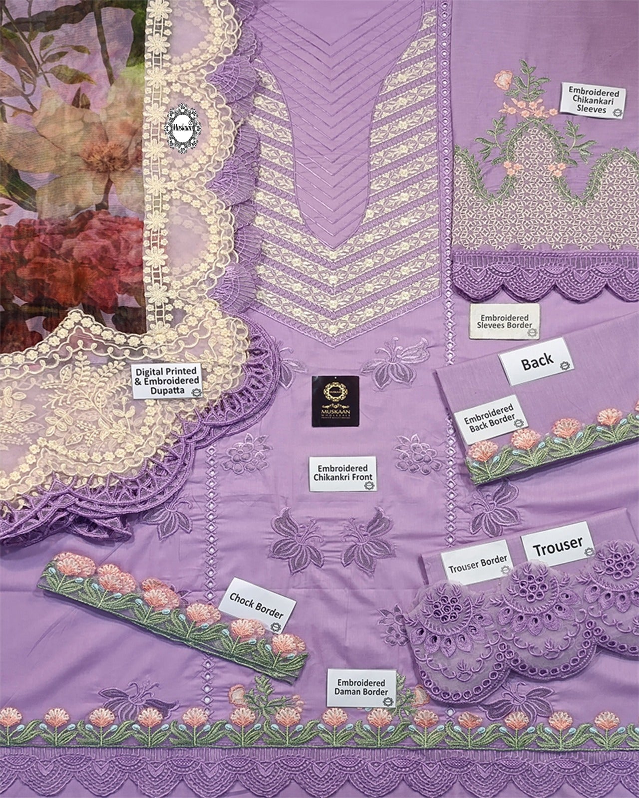 Crimson Embroidered Chikankari Lawn Collection-Lilac
