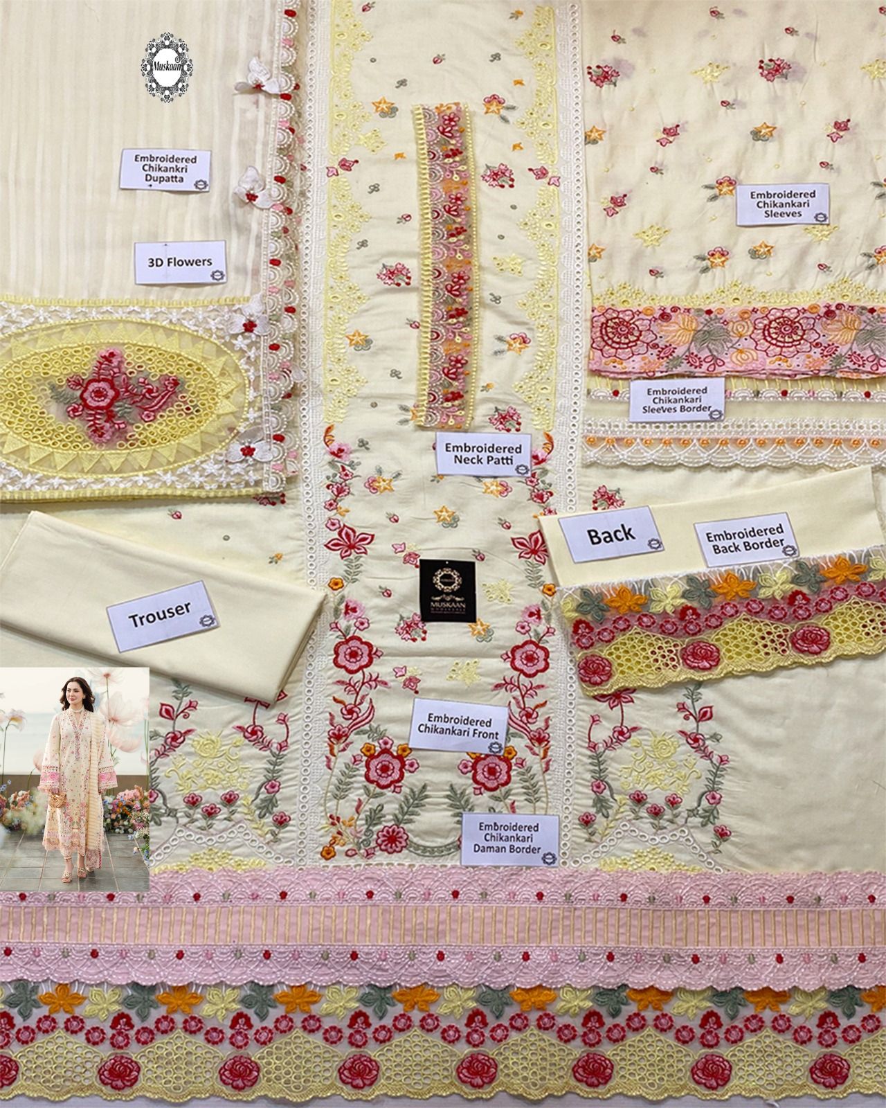 Qalamkar Sahil Luxury Chikankari Lawn Collection - Pastel Lemon